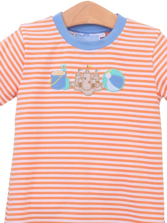 Trotter Street Kids Other - Trotter Street Kids' Orange & White Stripe Tee with Blue Trim and Beach Patch